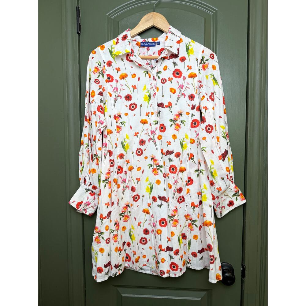 Fresh Floral Button-Front White Mini Dress by Foxcroft